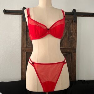 La Perla Malizia Size 36 Underwire Bra & Thong Set 2 String Panty Red Mesh Sexy